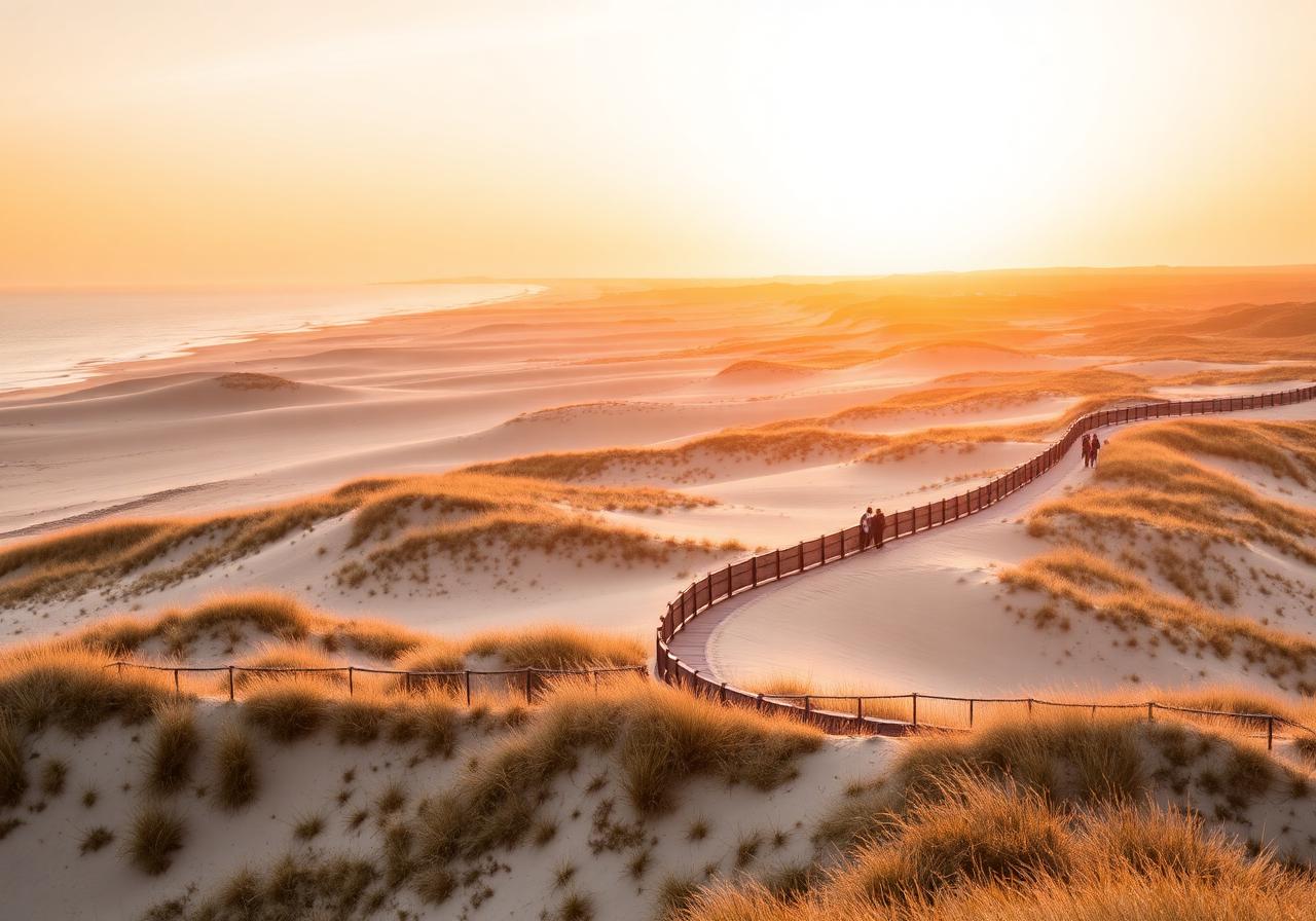 Coucher de soleil sur les dunes protégées