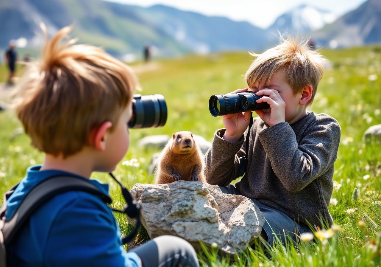 Observation des marmottes à la longue-vue