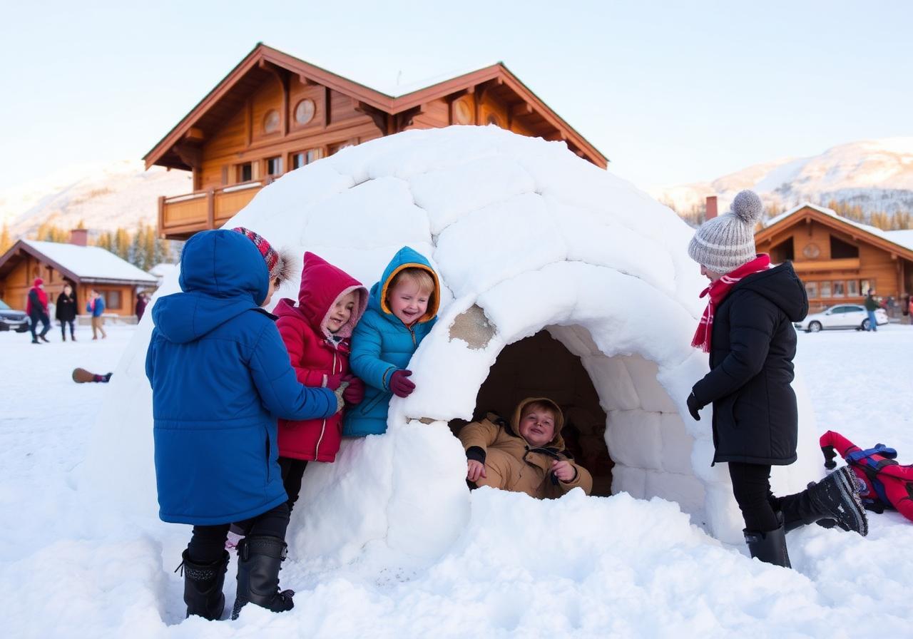 Construction d'igloo en fin de journée